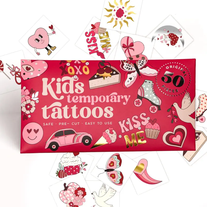 Bonbaloo - Tatouages temporaires enfants Beauté & Cœurs, 50 designs hypoallergéniques, pré-découpés