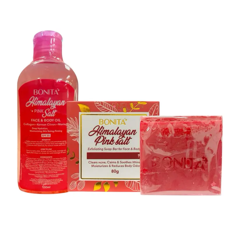Bonita Lot Sel Himalaya Rose – Huile Visage et Corps SPF30 + Savon Exfoliant Sel Himalaya 100 ml / 80 g
