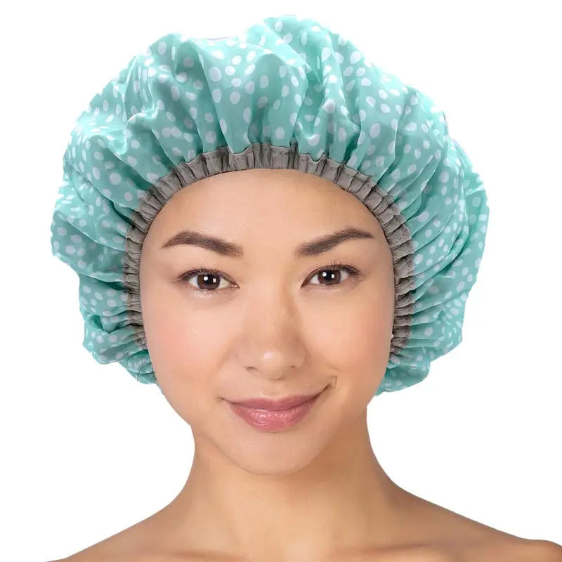 Bonnet de douche réutilisable en nylon Betty Dain Socialite Menthe à Prévoir – Capuche imperméable réversible grand format, doublure terry et bande élastique