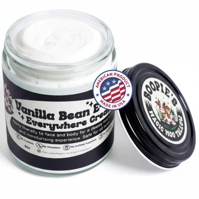 Boopie's Magic Moo Tallow – Crème au Suif de Bœuf Vanille et Huile d'Ému Bio (8 oz)