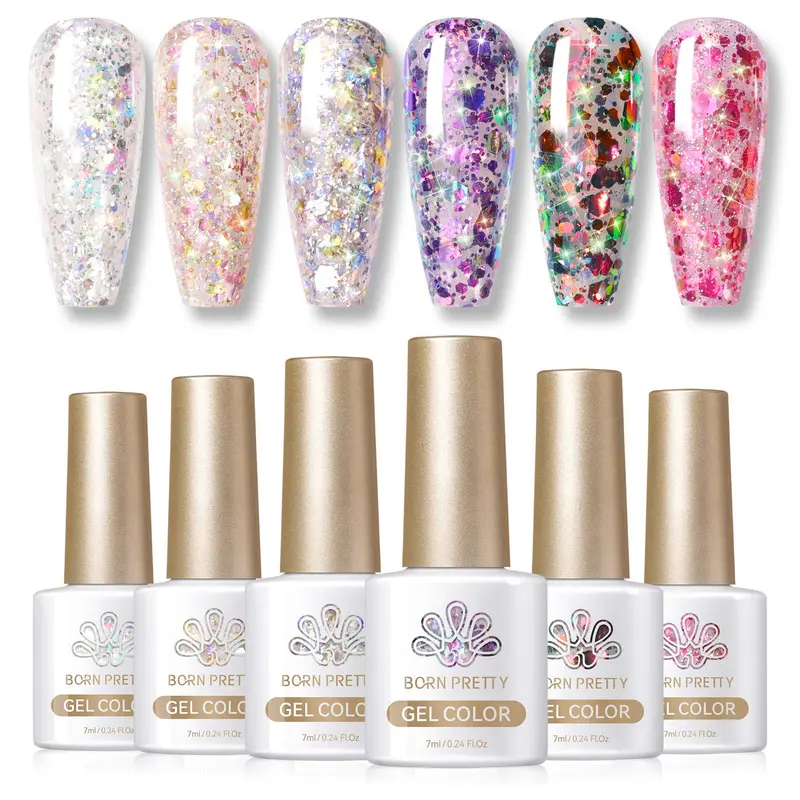 Born Pretty – Ensemble Vernis Gel à Paillettes 6×7 ml