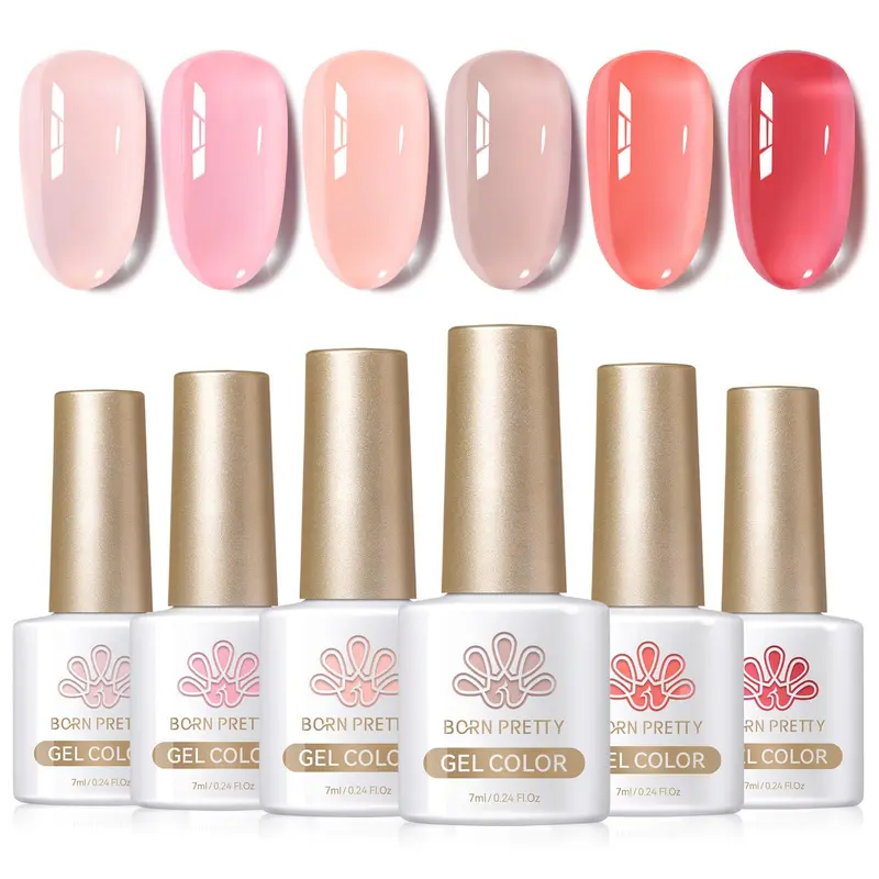 Born Pretty Gel Vernis Jelly Nude Pink – Kit Gel UV à Séchage par Lumière, 6 Couleurs pour Salon et DIY