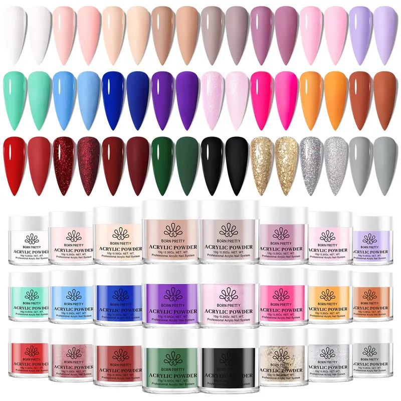 Born Pretty Poudre Acrylique 24 Couleurs Sans Lampe pour Ongles | Kit Nail Art