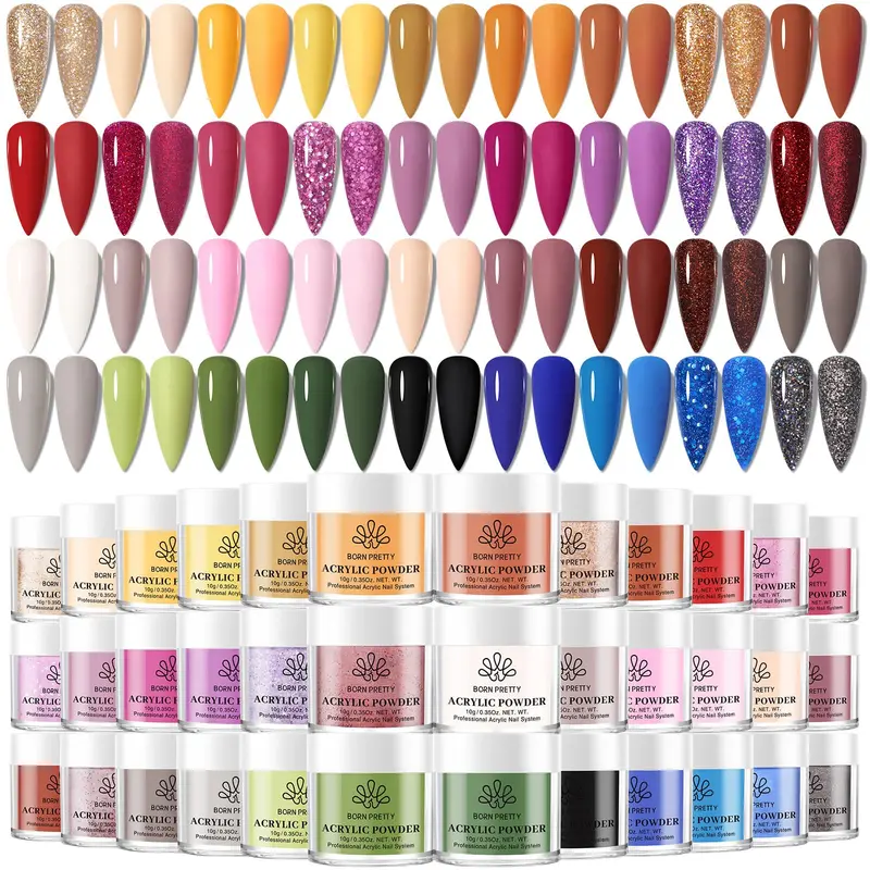Born Pretty Poudre Acrylique – Ensemble 36 Couleurs Automne/Hiver pour Art des Ongles Professionnel