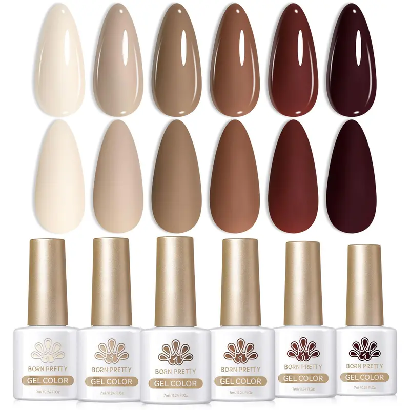 Born Pretty Vernis Gel – 6 Teintes Nude Brun et Beige Kaki | Kit Gel pour Manucure à Domicile