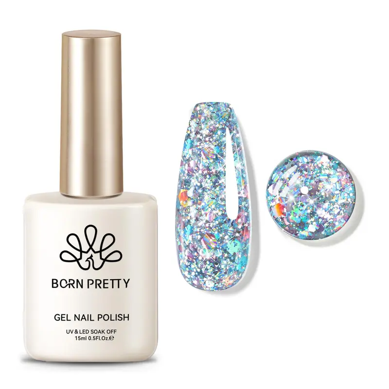 Born Pretty Vernis Gel Paillettes Multicolores – 15ml, Gel UV/LED, Art des ongles