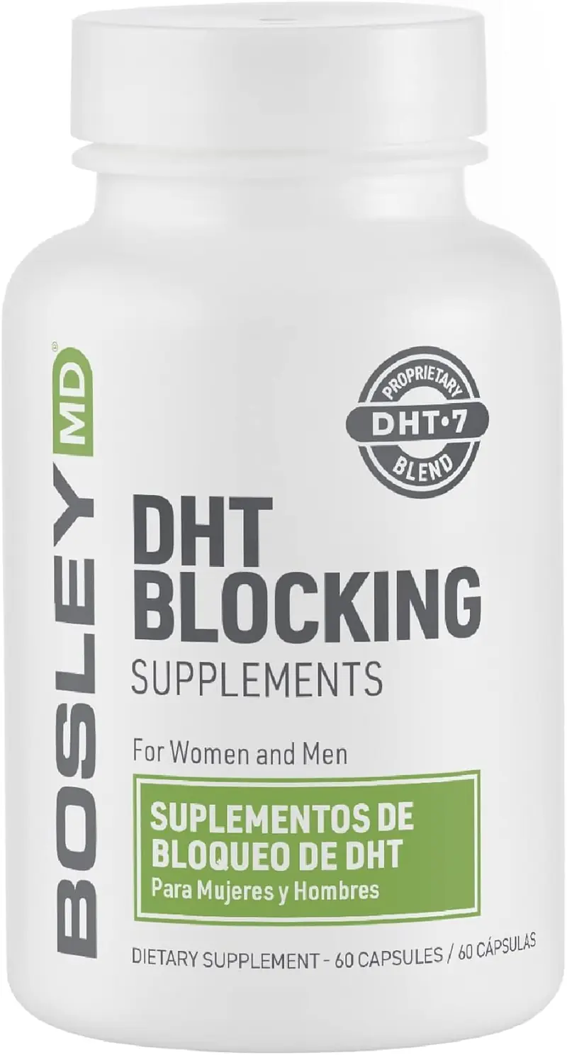 BosleyMD – Compléments bloquants la DHT, Mélange DHT·7 avec palmier nain, algues kelp, thé vert – 60 capsules – Cheveux plus épais