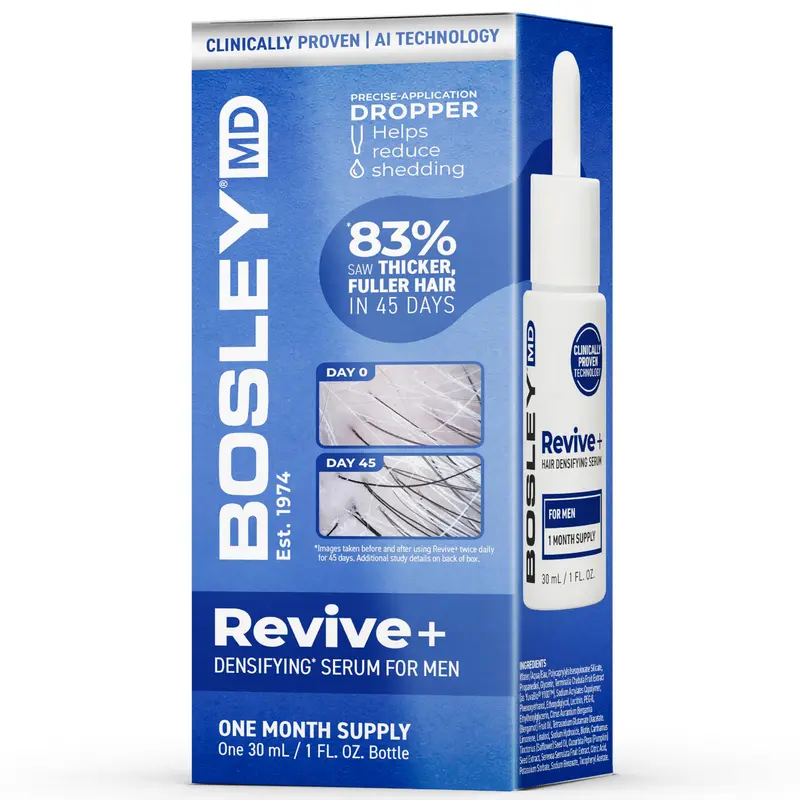 BosleyMD Revive+ Densifying Serum pour hommes – Sans médicament, Biotine, Saw Palmetto, Y100 – Cheveux plus épais en 45 jours