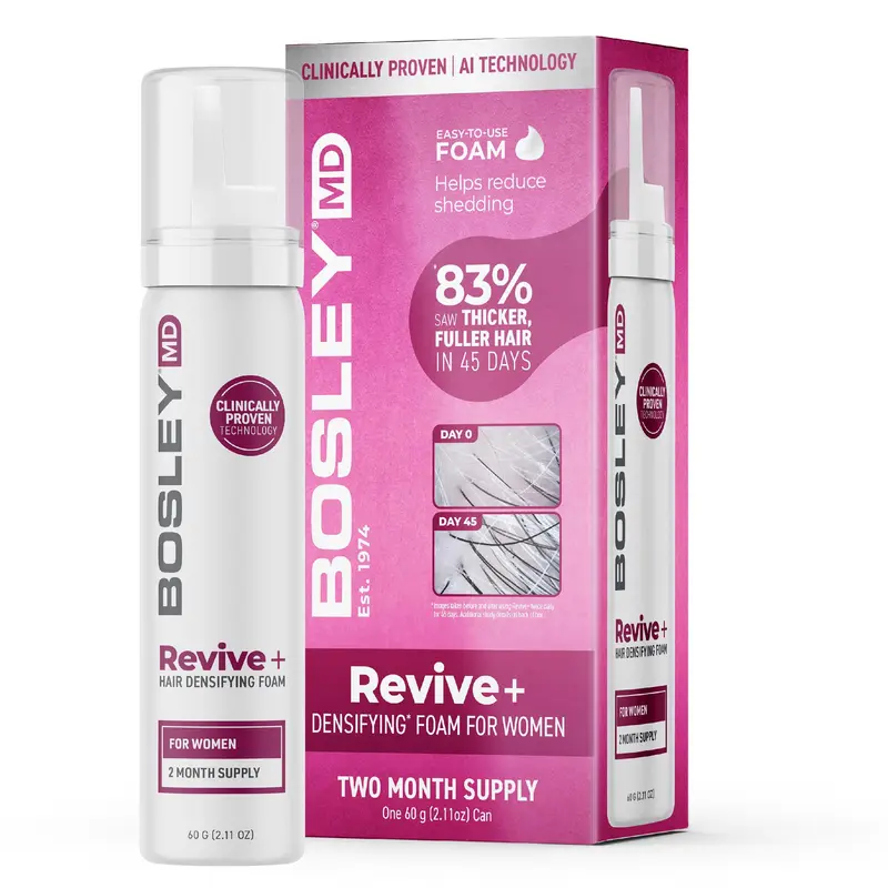 BosleyMD Revive+ Mousse Densifiante Femme – Sans médicament, YuvaBio Y100™, Biotine et Huile de Pépins de Citrouille – 60 jours