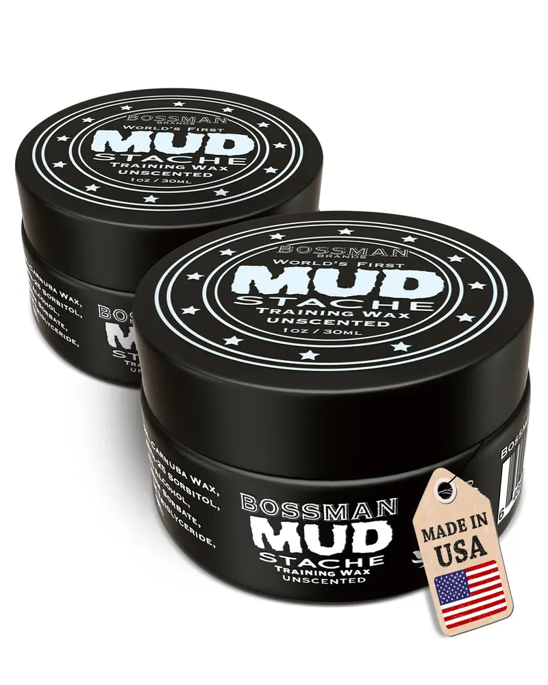 Bossman MUDstache – Cire moustache sans parfum, Lot de 2 x 2 oz, Tenue forte 24 h, Application facile