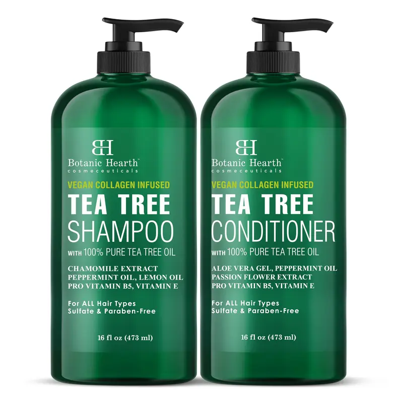 Botanic Hearth coffret Shampoing et Après-Shampoing vegan au collagène infuséTea Tree, 2 x 473 ml – Sans sulfates ni parabènes – Pour cuir chevelu sec et démangé – Pour hommes et femmes