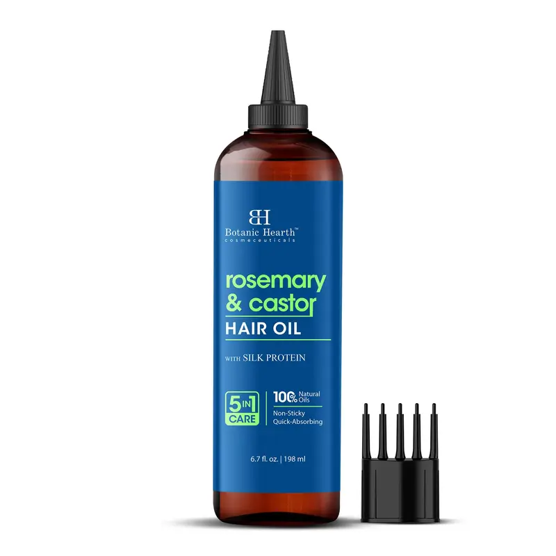 Botanic Hearth Huile capillaire pour la croissance et kit soin domicile – Romarin et Ricin – 198 ml