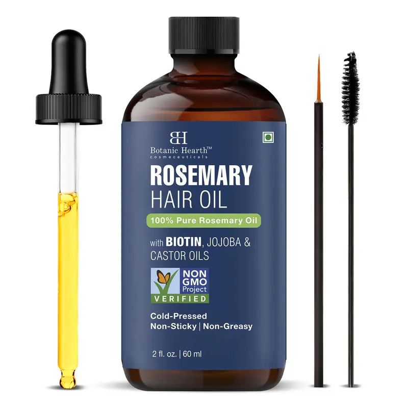 Botanic Hearth Huile de Romarin 100% Pure pour Croissance des Cheveux | Biotine, Jojoba & Ricin | 60 ml