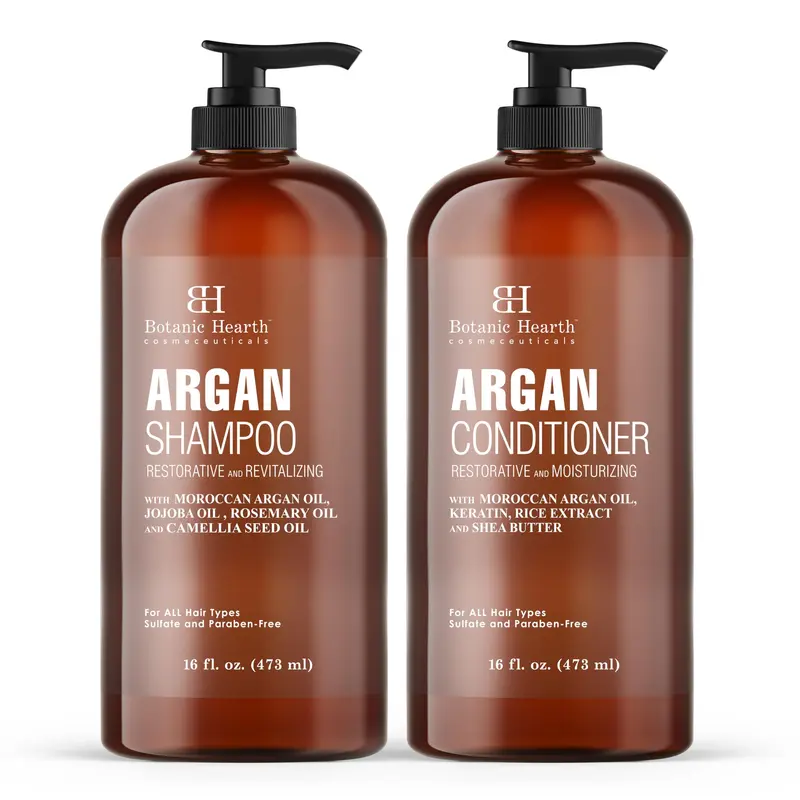 Botanic Hearth Shampoing et Après-Shampoing à l’Huile d’Argan – 2×16 oz, Sans sulfate, Kératine, Pour Tous Types de Cheveux