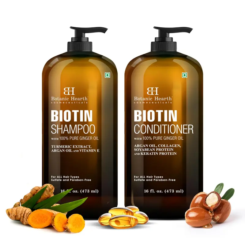 Botanic Hearth Shampooing et Après-shampooing Biotine – Gingembre et Kératine – Sans sulfates, 473 ml chacun
