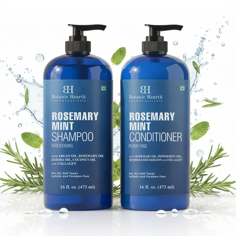 Botanic Hearth Shampooing et Après-Shampooing Romarin et Menthe — Épaississant, Sans sulfates ni parabènes, Pour Hommes et Femmes | 473 ml chacun