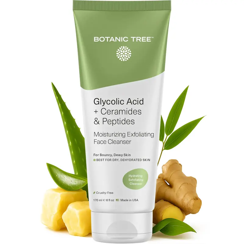 Botanic Tree Nettoyant Glycolique Hydratant – Exfoliant Visage avec Céramides et Peptides – 170 g