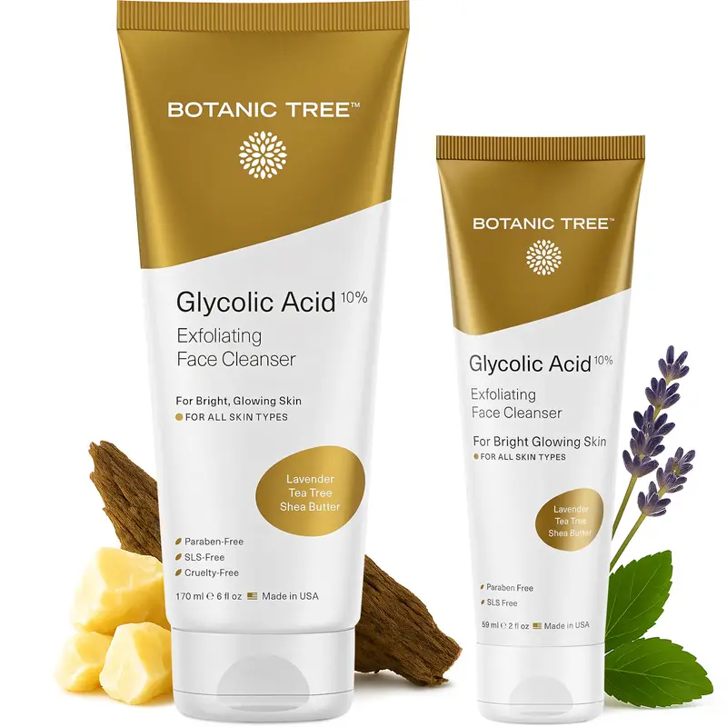 Botanic Tree Nettoyant Visage à l’acide glycolique 10% et acide salicylique – Pack de 2