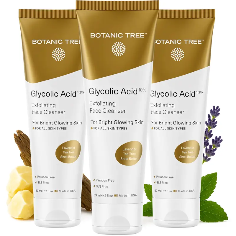 Botanic Tree Nettoyant Visage Glycolique — Pack Voyage (3×) 10% Acide Glycolique, Biologique
