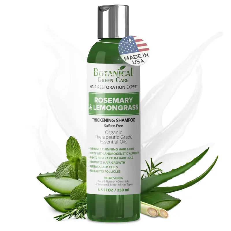 Botanical Green Care – Shampoing Croissance Cheveux Romarin et Citronnelle pour Cheveux Fins – Fortifiant et Volume – Fabriqué aux États-Unis