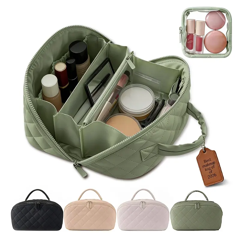 BQFLY Trousse Maquillage à Ouverture Aplat 180° – Ensemble Deux Sacs Voyage Vert