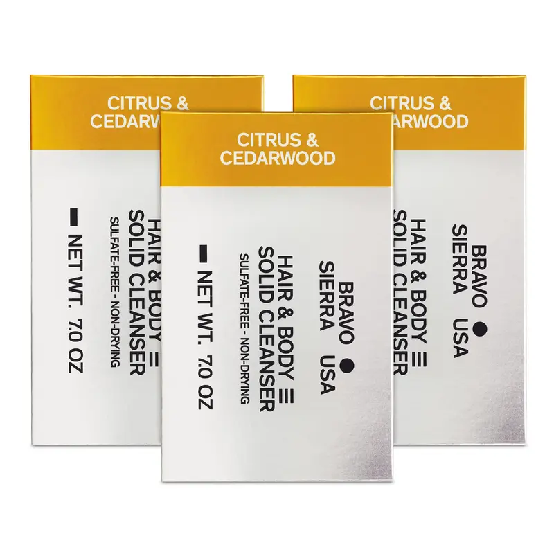 Bravo Sierra Savon Solide tout-en-un Citrus & Cèdre pour Homme – Lot de 3, 7 oz
