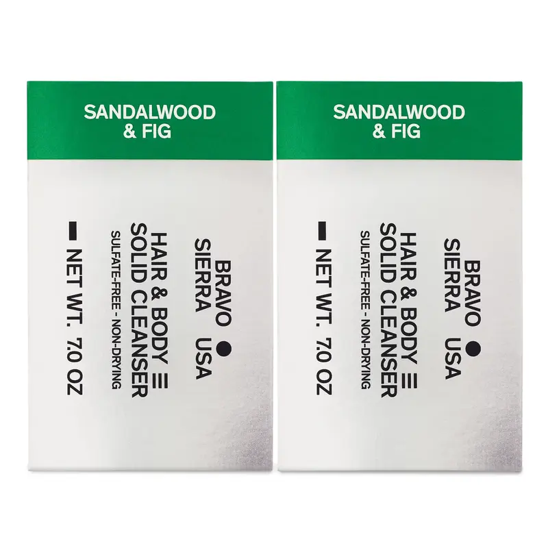 Bravo Sierra – Savon Solide Tout-en-Un pour Corps et Cheveux, Lot de 2 pour Homme – Santal et Figue, 7 oz (≈198 g)