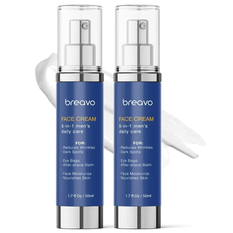 Breavo 6 en 1 Crème Visage Hommes – Hydratation, Anti‑âge & Soin Yeux (Pack de 2)