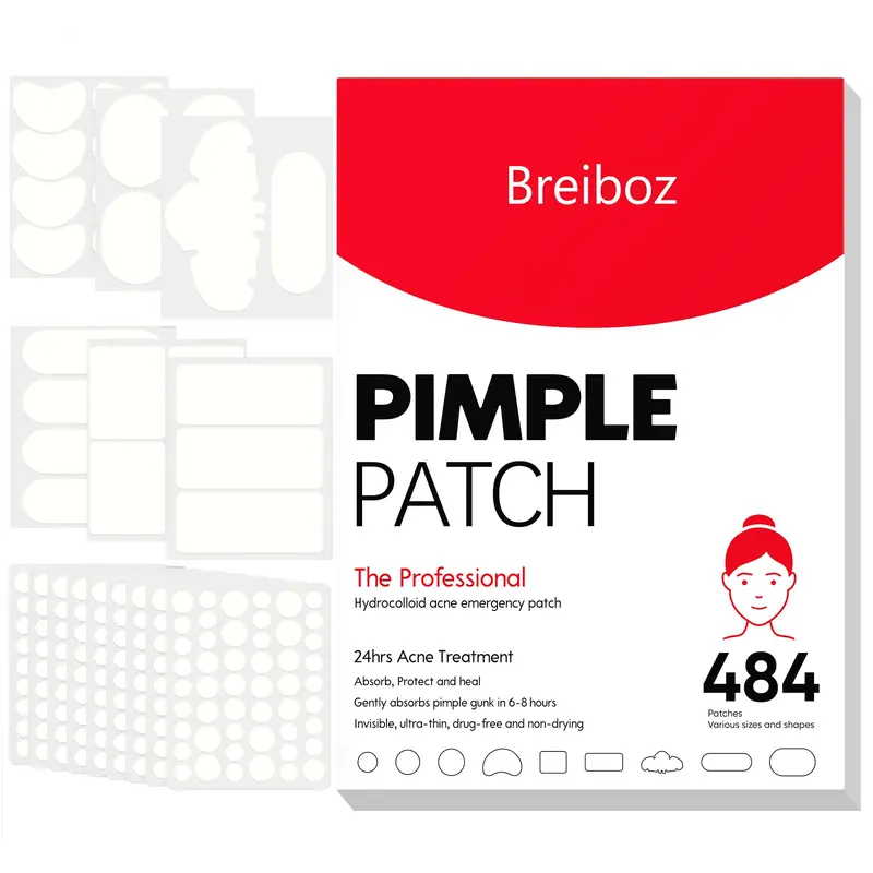 Breiboz Patchs Acné XL – 484 Patchs Hydrocolloïdes pour Visage et Corps avec Tea Tree, Salicylique et Cica