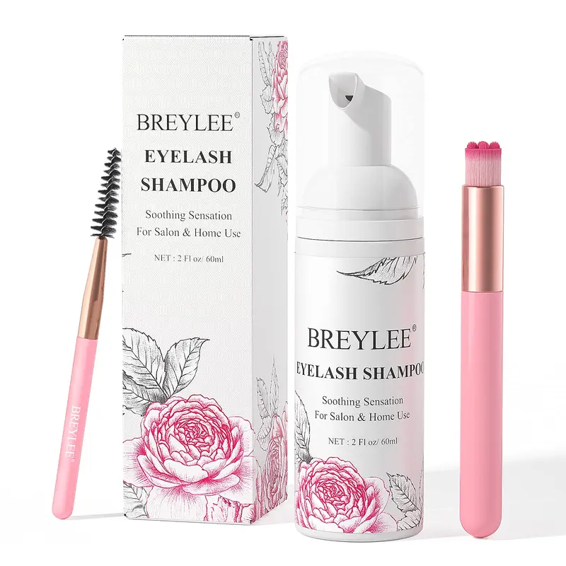 BREYLEE Nettoyant Cils – Shampoo Mousse & Brosse, Sans Parabènes ni Sulfates, Salon et Domicile (60 ml)