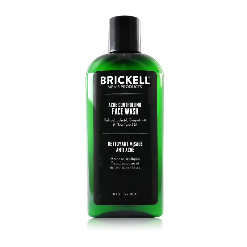 Brickell Men's Acne Face Wash pour hommes — Nettoyant naturel 2% d'acide salicylique, 170 g (6 oz)