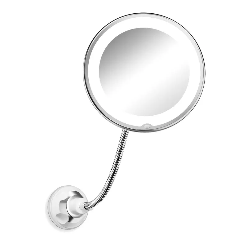 Brightown Miroir Magnifiant 10x avec Lumière LED – Sans Fil, Ventouse et Col de Cygne Flexible
