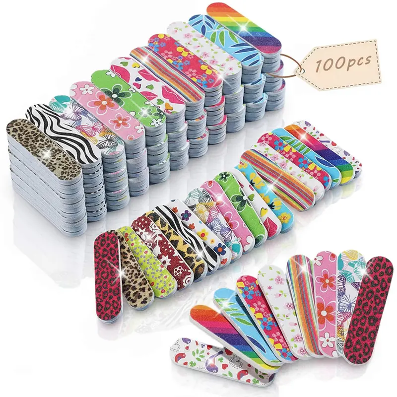 Brillantreal — Lot de 100 Limes à Ongles Double Face Jetables, Mini-format pour Manucure/Pédicure à Domicile