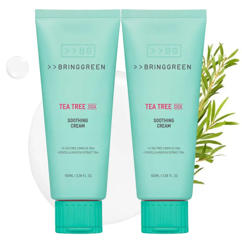 BRING GREEN Crème apaisante arbre à thé Cica – 100 ml, pack de 2 – Soin visage coréen