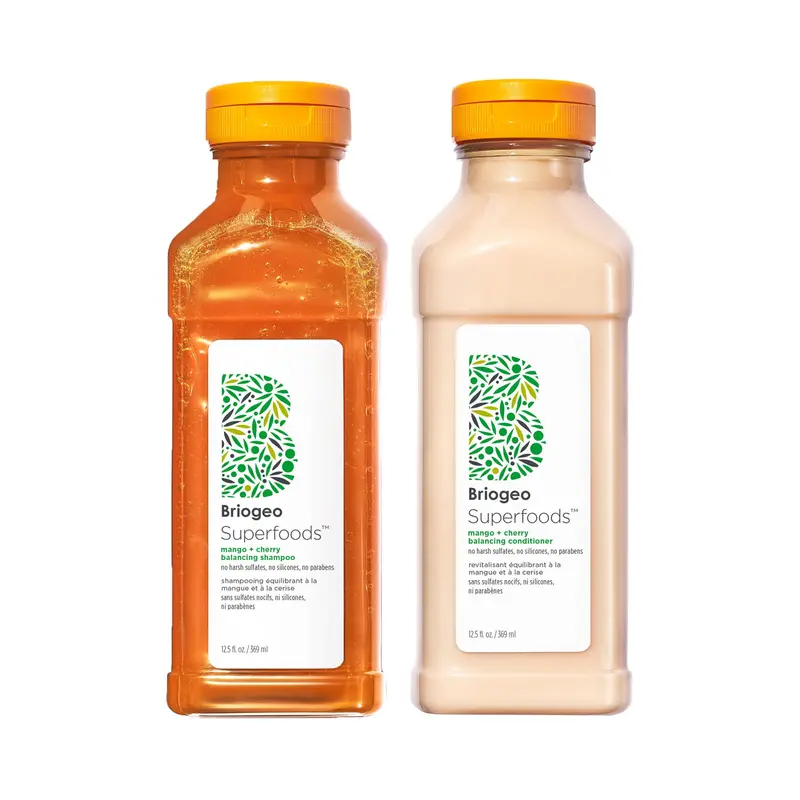 Briogeo Superfoods Mangue et Cerise – Pack Shampoing et Après-Shampooing pour cheveux gras et secs, végan et sans cruauté, 2 × 369 ml