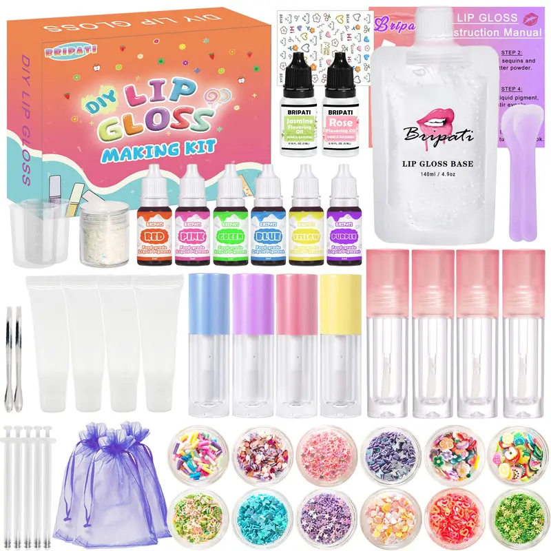 BRIPATI Kit DIY Brillant à Lèvres – Ensemble Tout-en-Un pour Créer Teintes et Effets Brillants