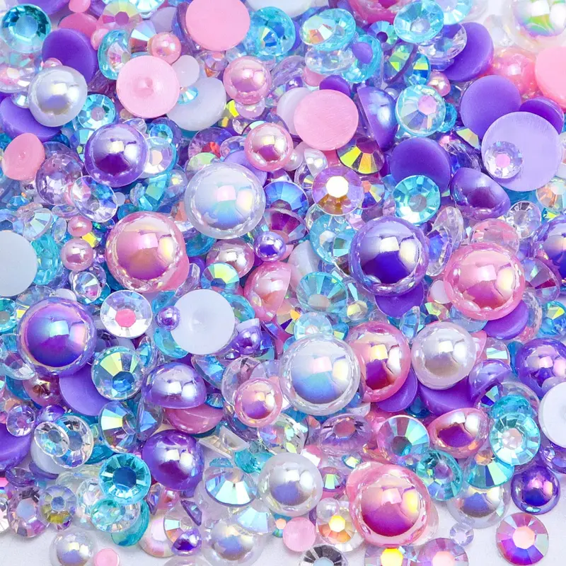 Briskbloom 60 g Mélange perles plates et strass 2–10 mm – Arts des ongles et bricolage | Pince à cire incluse