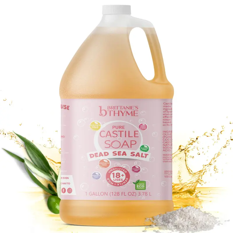 Brittanie's Thyme Savon Castile Liquide Huile d'Olive – Recharge 1 galon | Visage, Corps, Vaisselle, Animaux & Lessive | Vegan & Sans Gluten Sans OGM