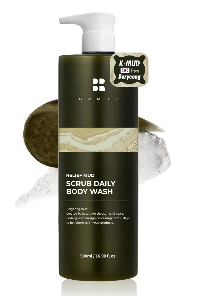 BRMUD Relief Mud Scrub Daily Body Wash – Gel douche exfoliant corporel purifiant 16,9 oz