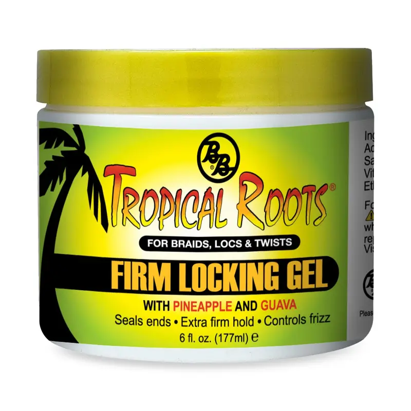Bronner Bros Tropical Roots Gel Fixation Ferme – Locs et Torsades, Extraits d’ananas et de goyave, Vitamines B5 et B12 – Forte tenue, Sans flocage, Hydratation et brillance – Flacon 170 ml