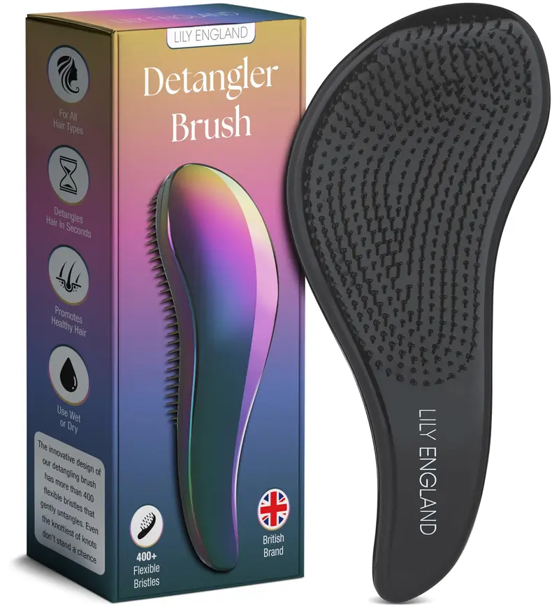 Brosse détanglante Lily England à brins flexibles – pour cheveux bouclés, épais, raides et naturels – couleur pétrole