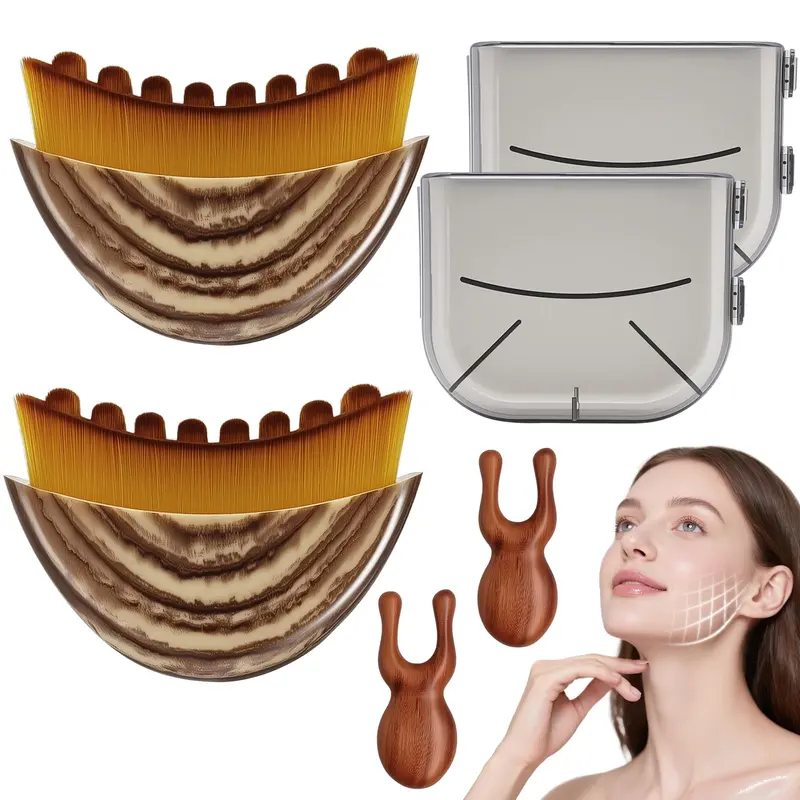 Brosse lymphatique contour du visage Vafada – drainage lymphatique, massage en bois (2+2 pièces)