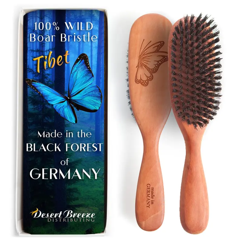 Brosse Tibet en poils de sanglier 100% – cheveux fins ou clairsemés | Desert Breeze Distributing | Fabriquée en Forêt-Noire, Allemagne
