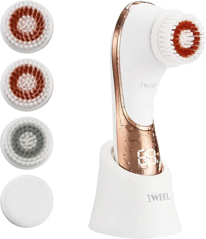 Brosse Visage Électrique IWEEL – Nettoyage Profond, Exfoliation et Massage 4 Têtes IPX7