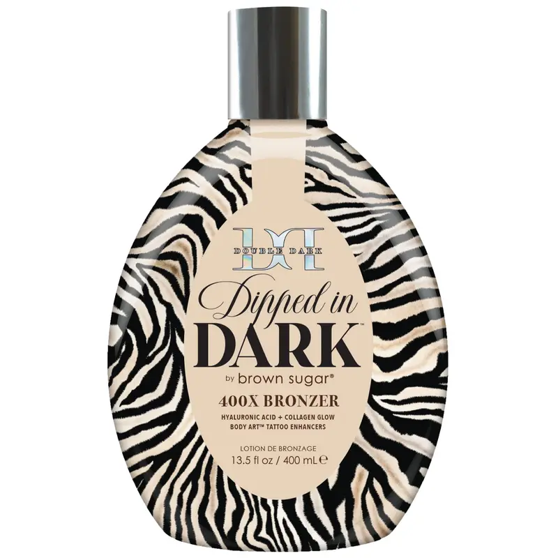 Brown Sugar Immergé dans Lotion Bronzante Sombre 400X — Acide Hyaluronique, Collagène et Améliorateurs de Tatouages, 13,5 oz