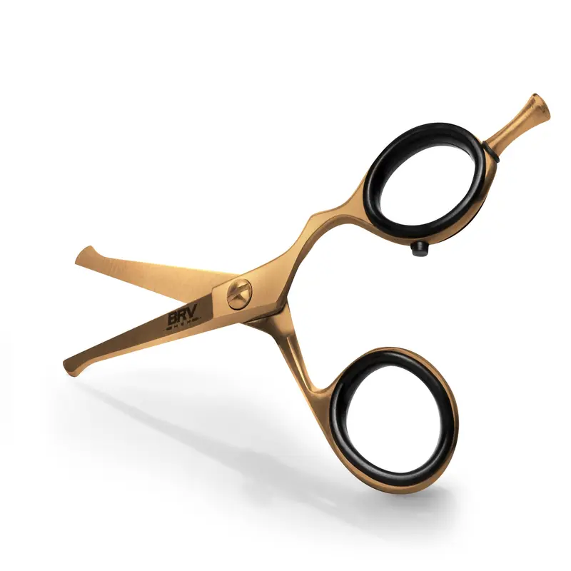 BRV MEN Ciseaux à pointe arrondie 4,2 pouces – Titanium Bronze – Pour barbe, moustache et poils du nez – Main droite