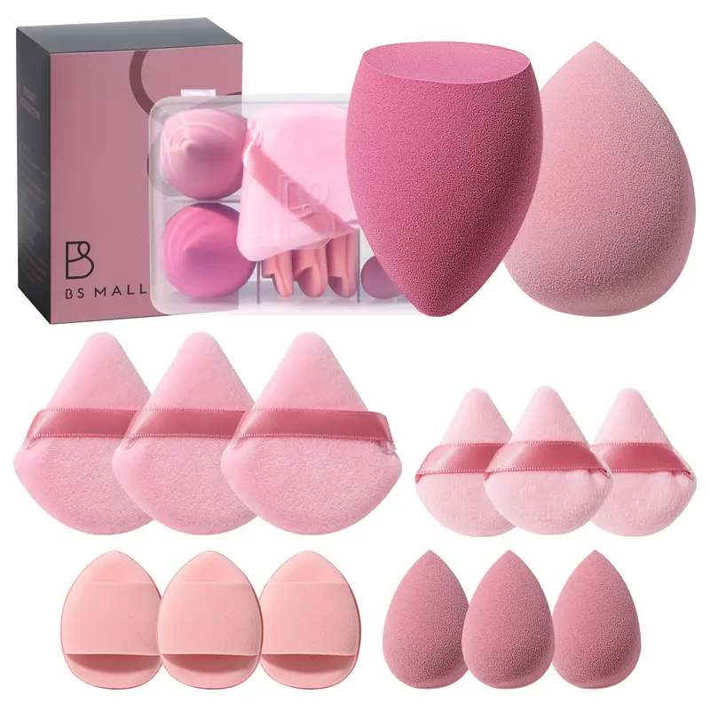 BS-MALL Ensemble d'Éponges Maquillage 14 pièces – Pour liquides, crèmes et poudres – B-Pink