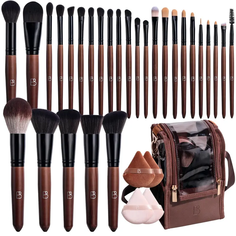 BS-MALL Ensemble Pinceaux Maquillage Professionnel 28 Pièces – Trousse Voyage et Accessoires