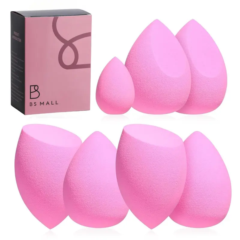 BS-MALL Éponge Maquillage – Ensemble 7 Pièces Rose sans latex et végan