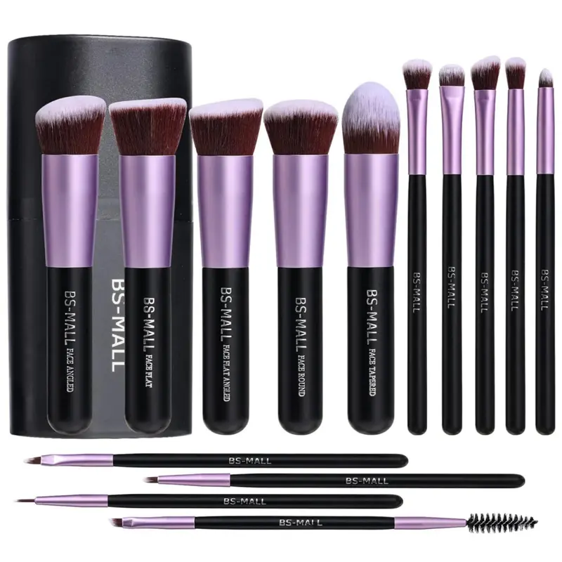 BS-MALL Pinceaux Maquillage Premium Synthétiques – Ensemble de 14 pièces Violet avec Étui de Voyage